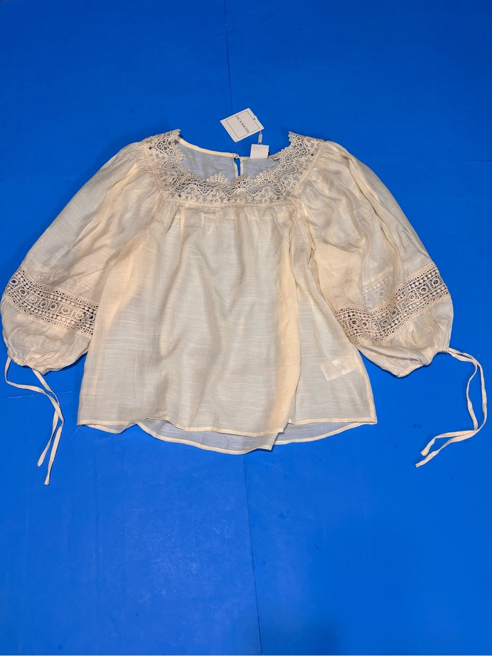 Zac & Rachel Cream Lace-Trim Boho Peasant Tunic